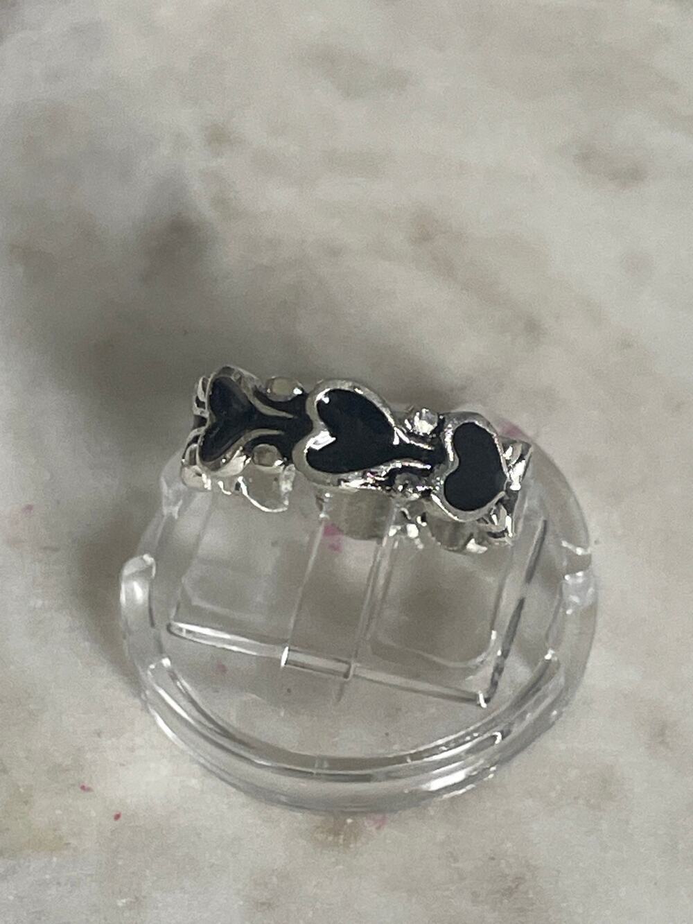 Silver Heart Ring with Black Enamel Accent - Women's Fashion Ring adjustable